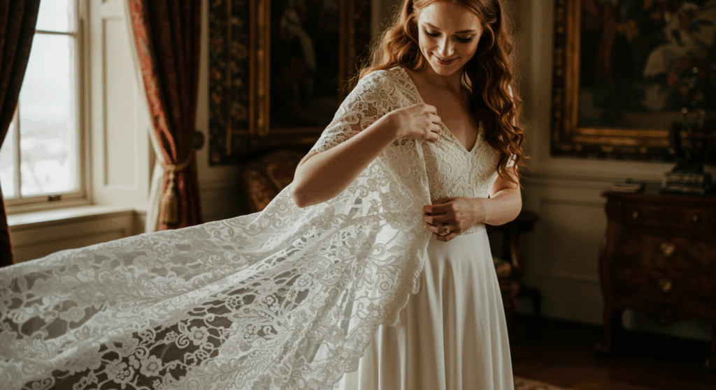 personalize wedding dress with embroidery and lace overlay