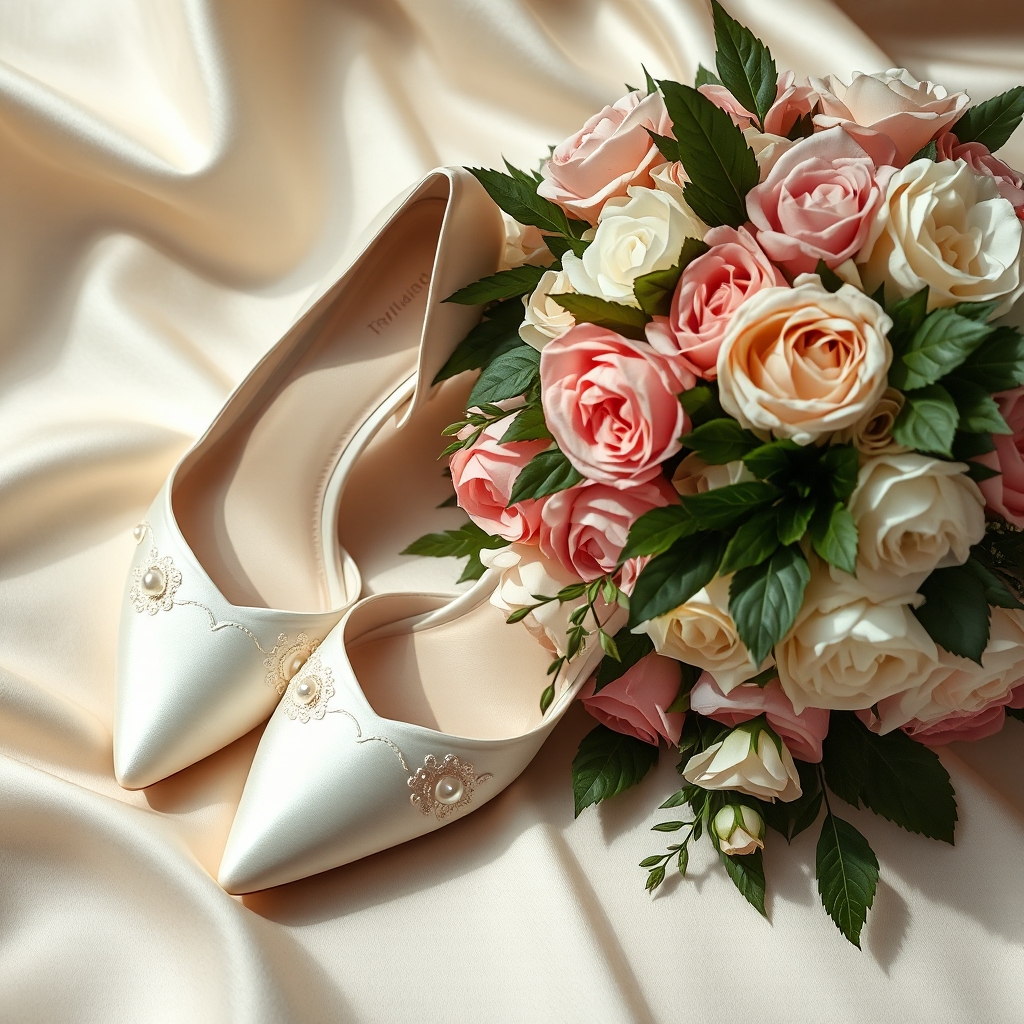 Wedding shoes for brides in Macau elegant bridal heels with flowers.